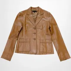 ラムレザー100%テーラードジャケット 羊革 茶色 【9】3つボタン