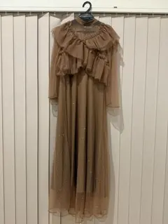 Leja フリル付きシースルーロングドレス