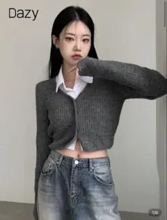 SHEIN Dazy グレー ニットカーディガンとシャツセット