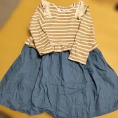 130cm 茶色と白のストライプワンピース