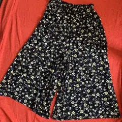 小花柄 ガウチョパンツ 濃紺M