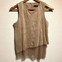 【美品】ZARA BASIC ノースリーブ スエード調 チュール ベージュ