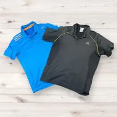【訳あり2枚セット】アディダス 機能性ポロシャツ ブラック＆ブルー L/XO