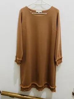 grove ワンピース ブラウン フリンジ 長袖 M