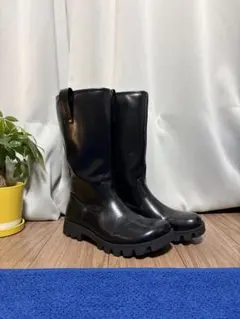 GU オブリークトゥブーツ 27cm ブラック ロングブーツ 厚底 ラグソール