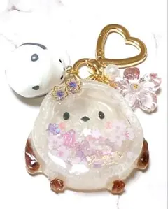 大きめ桜シマエナガシャカシャカ シェイカーレジンキーホルダー