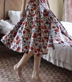 花柄　ロングフレアスカート　L サイズ　ゆったり　透けない　綿