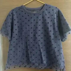 ネイビー ドット柄 シースルー 半袖Tシャツ　ネイビー