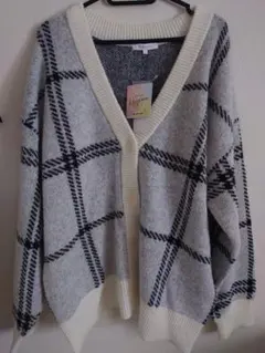 グレー チェック柄 ニットカーディガン　GLOBALWORK