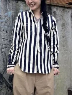 beams boy ストライプ 長袖シャツ ネイビー アイボリーのサムネイル