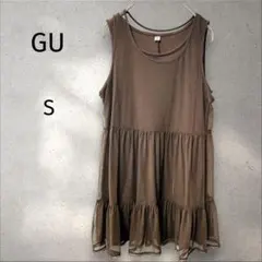 GU ＊ティアード ノースリーブ ワンピース 【S】ブラウン シアー 重ね着のサムネイル