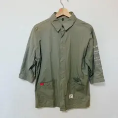 オリーブグリーン ミリタリーシャツ 七分袖 メンズ L