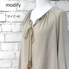 modify シフォンブラウス タッセルリボン ベージュ 40 L【1077】