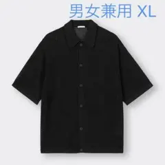 ウォッシャブルメッシュニットシャツ(5分袖)［BLACK］