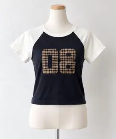ラグランTシャツ チェック柄ナンバーロゴ