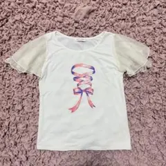 メリージェニー Ｔシャツ 白 シフォン リボンmerry jenny バレエコアのサムネイル