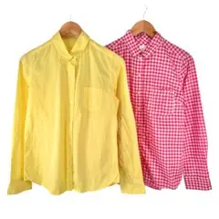 長袖シャツ 2枚セット ギンガムチェック ピンク イエロー