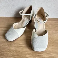 CLUB DE SAKI スクエアバイカラー　パンプス　23 白　グレー
