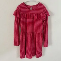1点もの⭐️ Cat & Jack 赤/ピンク ボーダー胸フリル 長袖ワンピース