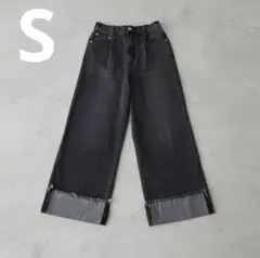 【CLEL】ヴィンテージデザイン ロールアップデニムパンツ ブラック Sサイズ