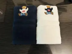 ❼❹新品ラルフローレン　フェイスタオル二枚　ポロベア　ネイビー　白