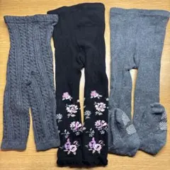 スパッツ　80 85 3枚　レギンス　タイツ　ニット　グレー　ブラック　足付き