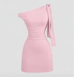 ワンショルダー タイトフィット ミニワンピース ピンク ピンクドレス