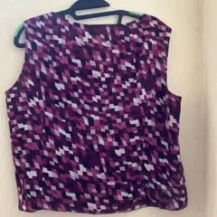 レリアン　フリル付き紫系ブラウス 七分袖　13号　アンサンブル