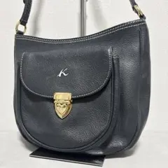 美品✨キタムラ ショルダーバッグ レザー ネイビー Kロゴ ロック ゴールド金具