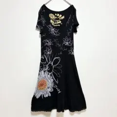 desigual デジグアル　フラワープリントワンピース　チュニック　黒　Lのサムネイル
