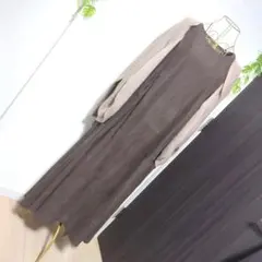 ブラウン スエード風 ロングドレス× カーディガン Lsizeセット