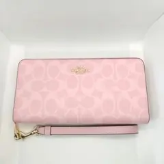 コーチ COACH シグネチャー 長財布 ピンク リストレット付 CW778