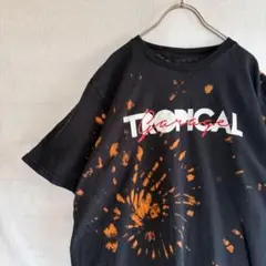 古着 リメイク Tシャツ TROPICAL ブリーチ加工 タイダイ ブラック 黒