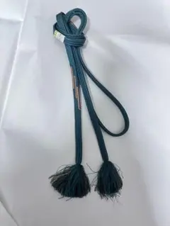 帯締め　平組　青緑　絹　手ぐみひも