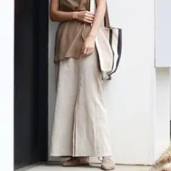 ungrid♡リネン スリットロングスカート タイト ベージュのサムネイル