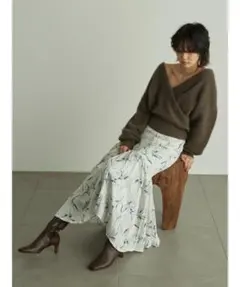 snidel スナイデル プリントプリーツスカート 花柄 ホワイト アシメ 0