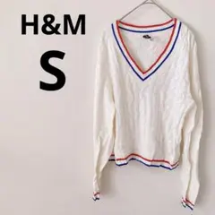 H&M DIVIDED【S】レディース Vネック ニット 長袖 白 赤 青