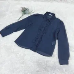 【美品】GLACIER グラシア フリル シフォンブラウス M 濃紺 ハニーズ