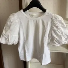 最終価格H&M パフスリーブボリュームスリーブバルーンTシャツ白