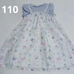 used＊女の子 切替 ワンピース 水色 肩フリル 海 マリン モチーフ