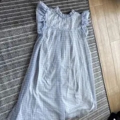 apres les cours水色チェック フリルノースリーブワンピース 120
