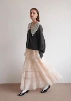 Acka新品tulle shirring blouse ( ivory ) - メルカリ
