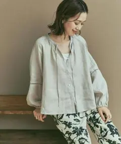 新品◆DOORS◆リネンハシゴレースブラウス《GREIGE》◆アーバンリサーチのサムネイル