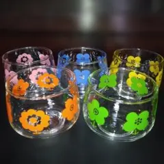 これからの季節に！レトロ！可愛い！カラフル花柄グラスセット5個