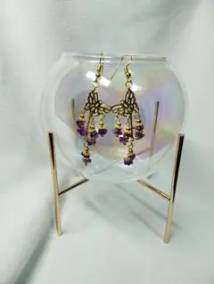ハンドメイド　ピアス　イヤリング　『色石胡蝶　アメジスト』