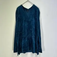 TALBOTS タルボット ベロア Vネックトップス プルオーバー ブルー XS