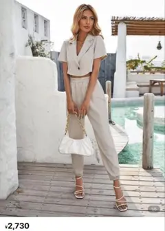 クロップドジャケット パンツセットアップSサイズ　ベージュ