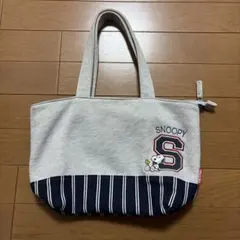 SNOOPY トートバッグ グレー ネイビー ストライプ