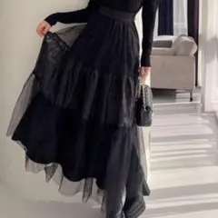 美品✨ボリュームチュールスカート ブラック ドラマチックシルエット
