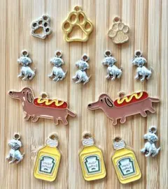 犬 dog 肉球 ハンドメイド チャーム ホットドッグ マスタード